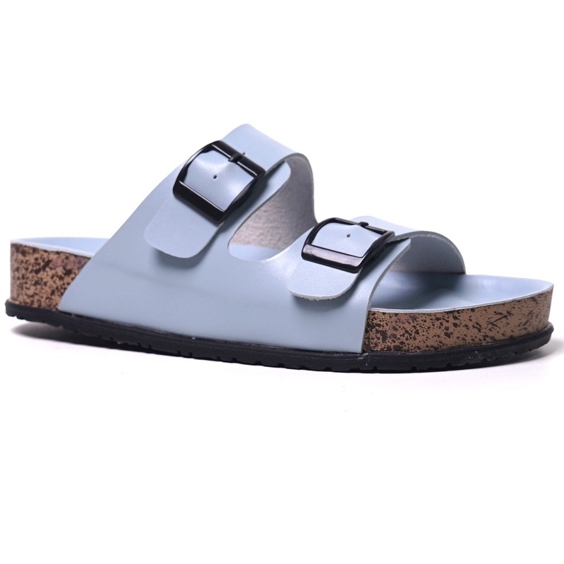 SARASARA YUK - Sandal Wanita Slop Casual Model Birken Sol Puyuh SARA SARA JINNY Sendal Selop Cewek Kulit Santai Strap Gesper Ban dua Empuk Size 36 37 38 39 40 Warna Blue Biru Soft Anti Slip Premium Original Kekinian Terbaru Shoes ORI Mall Official Store