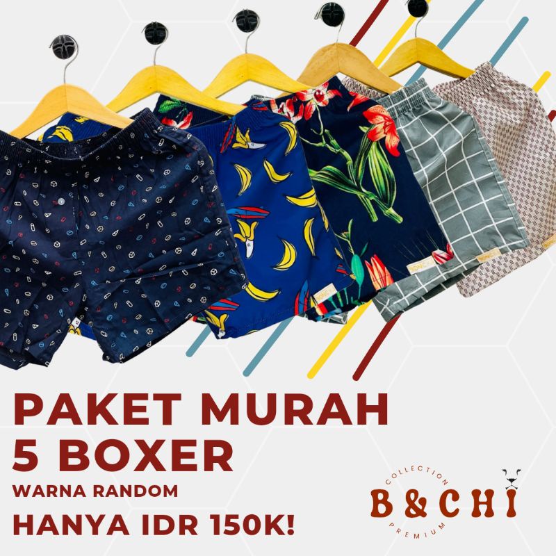 Celana Boxer - Paket Murah 5pcs Boxer Pria, Celana dalam Boxer Pria Wanita Dewasa, CD Boxer Pria, Ko