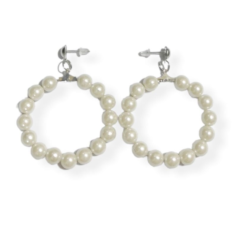 Veronica Pearl Hoops Stud Earrings Circle Anting Lingkaran Mutiara Tusuk Bulat Korean Style Gaya Korea
