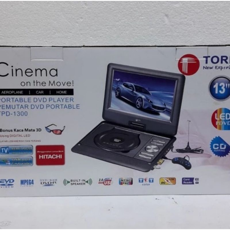 TORI DVD PLAYER PORTABLE TPD 1300 LAYAR 13 INCH