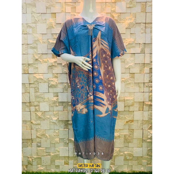 baju tidur daster Kaftan Della motif Merak modern santai Bahan Rayon Jumbo