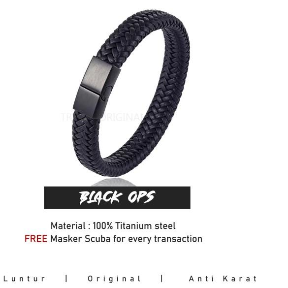 Gelang Kulit Pria Hitam Keren - 21cm