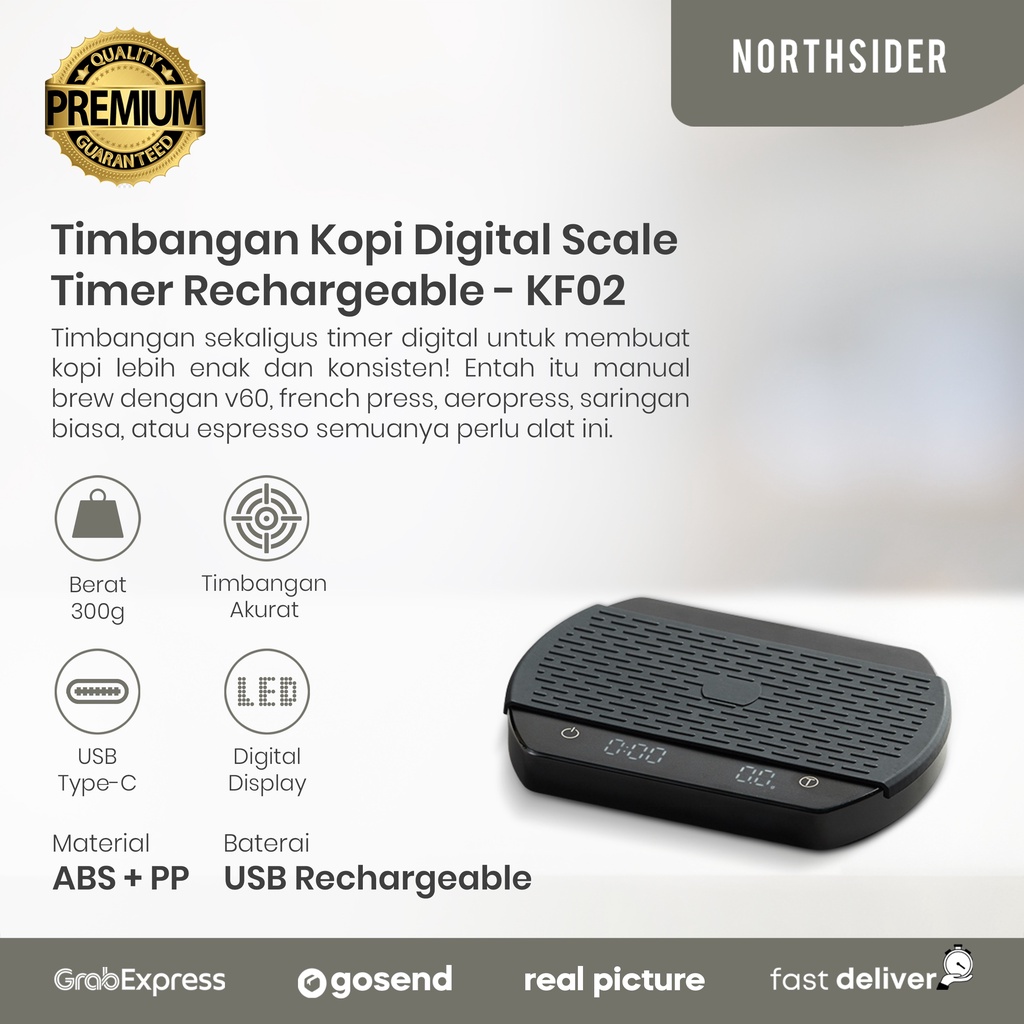 TIMBANGAN KOPI DIGITAL SCALE TIMER ARC TYPE-C RECHARGEABLE - KF02