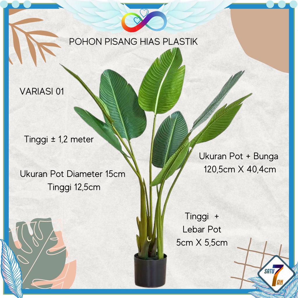 Pohon Pisang Plastik Tinggi 1,2 Meter Pohon Hiasan Ruangan Ornamen Pajangan Dekorasi Rumah Artificial Plants Monstera Banana Tree Satu7an PBP78