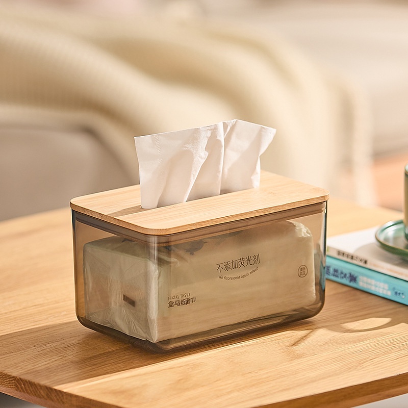 【RUMATIDY】Kotak Tissue Nordic Bening Tutup Kayu Estetik Modern Aesthetic Transparan Tissue Box Dapur Kamar Mandi