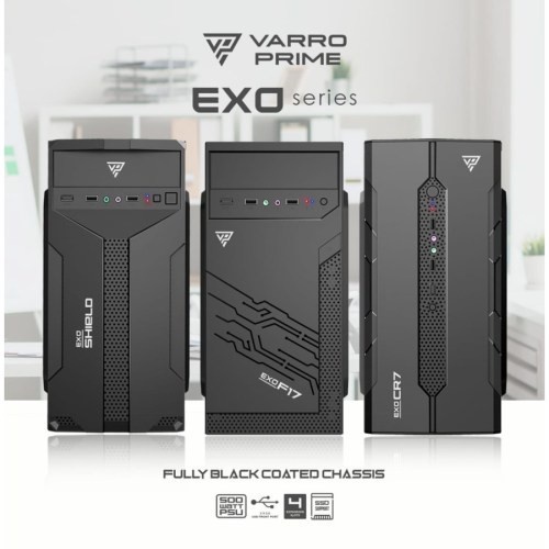 VARRO EXO SHIELD + PSU VARRO 500watt pc case casing komputer varro c7 varro f17