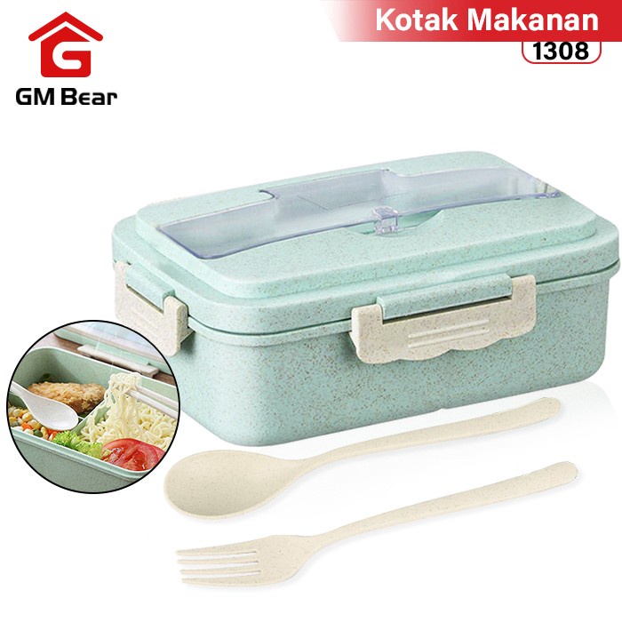GM Bear Lunch Box Set Free Sendok Garpu 1308 - Kotak Bekal Makan Jerami Gandum