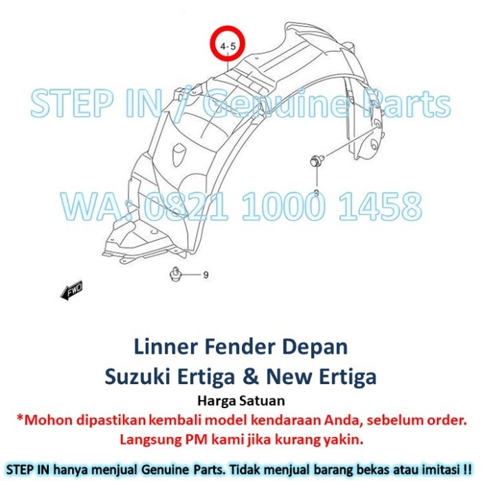Linner Fender Inner Liner Depan SUZUKI ERTIGA 2015 2016 2017 GA GL GX