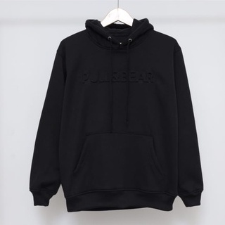 SWEATER HOODIE PULL&amp;BEAR EMBOS 3D FONT TIMBUL BLACK