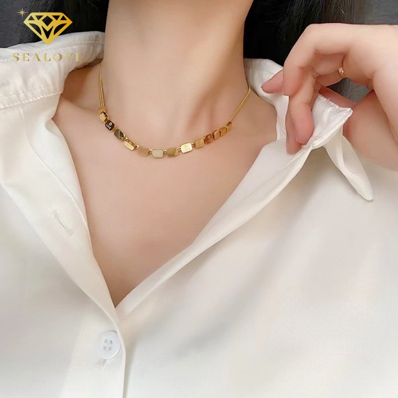 Kalung titanium wanita anti karat Premium perhiasan titanium asli Premium Kubus kecil perhiasan titanium asli Korea