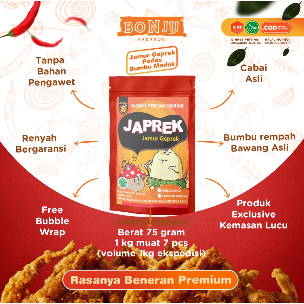 cemilan camilan kripik jamur geprek krispi snack kiloan rasa pedas gurih daun jeruk bumbu medok snack keripik jamur kriuk crispy renyah 75gr makanan ringan kualitas premium jajanan murah jadul