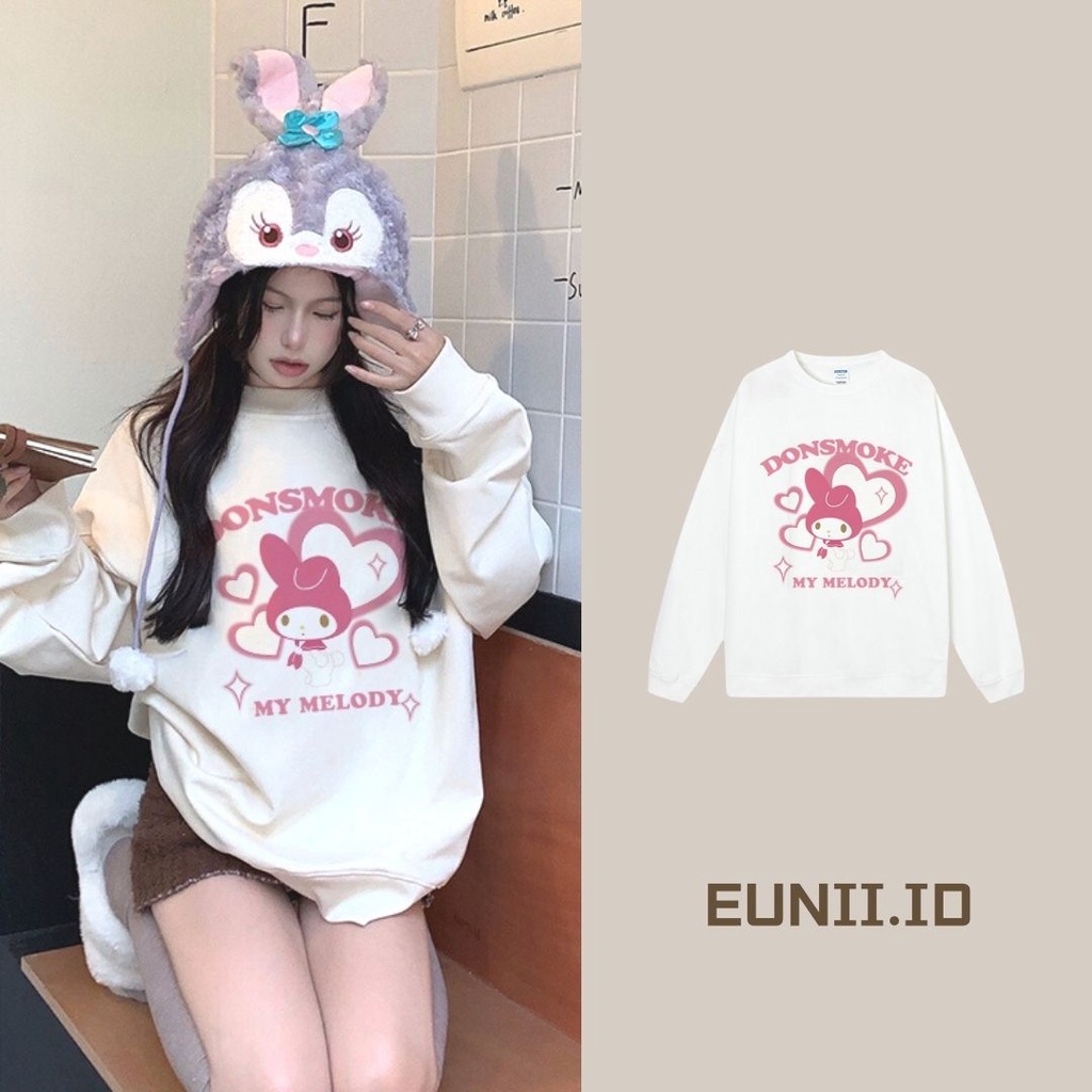 EUNII Sweater Lengan Panjang Cute Oil Painting Bear Korean Style/Hoodie Oversize/Baju Wanita/Switer Wanita