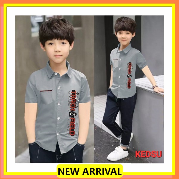 Kemeja Anak Laki-Laki Lengan Pendek Warna Sage Green Bahan Katun Premium G.J.V.Hem Kids T&F Kemeeja 