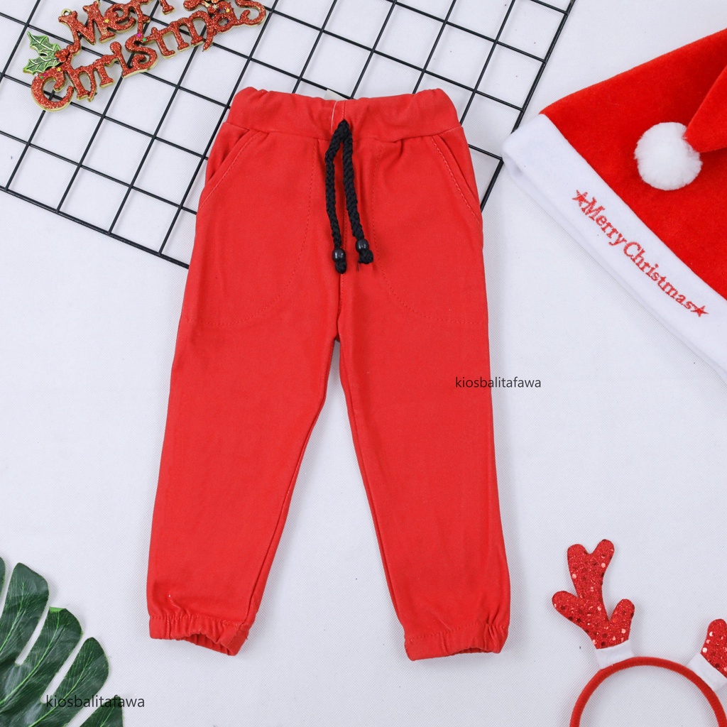 Jogger &amp; Legging Bayi-12 Tahun / CHRISTMAS Celana Merah Panjang Anak Perempuan Laki-Laki Warna Merah Lejing Laging Polos Natal Imlek Babycinnamon