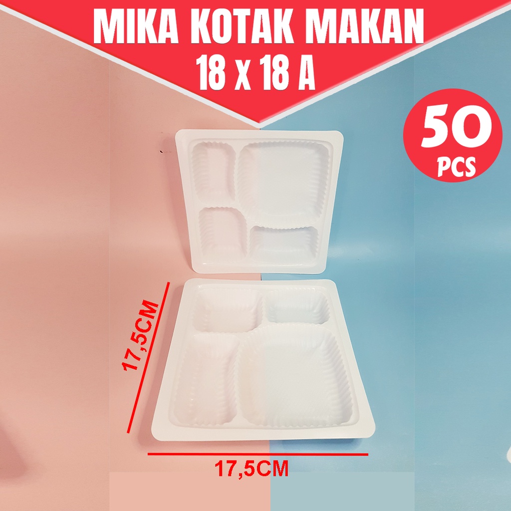 ( ISI 50PCS ) Mika Nasi/Mika  4 Sekat 18x18A