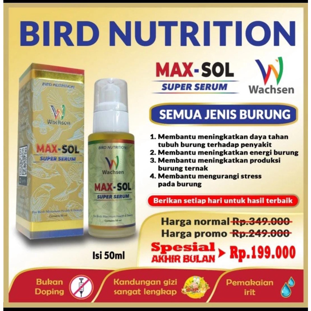 MAX - SOL Suplemen Vitamin Protein Burung Murai Lovebird Kenari Cucak ijo dan semua burung lainnya