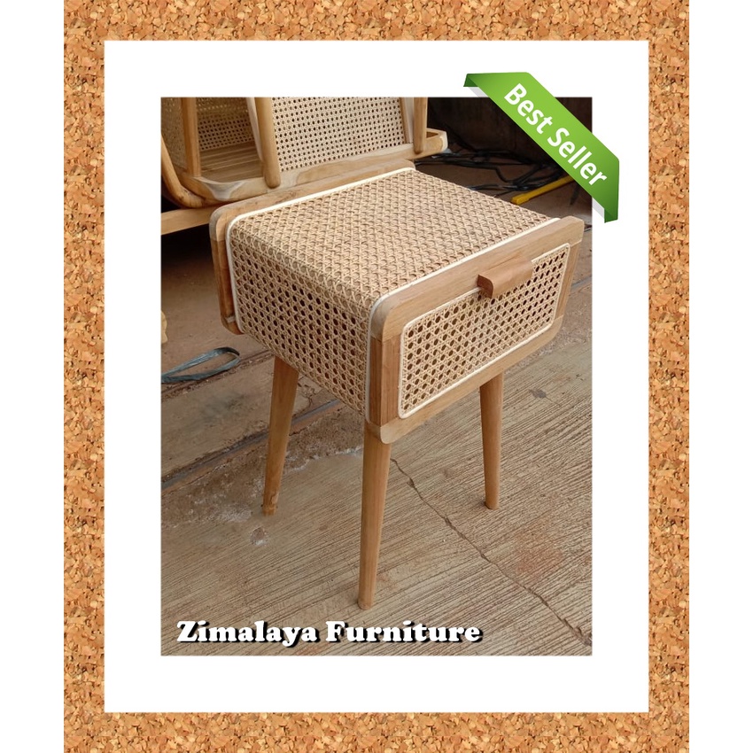 Nakas Jati Antik Full Rotan, Nakas Rotan Jati, Meja Kecil Jati Rotan Produk Asli Jepara
