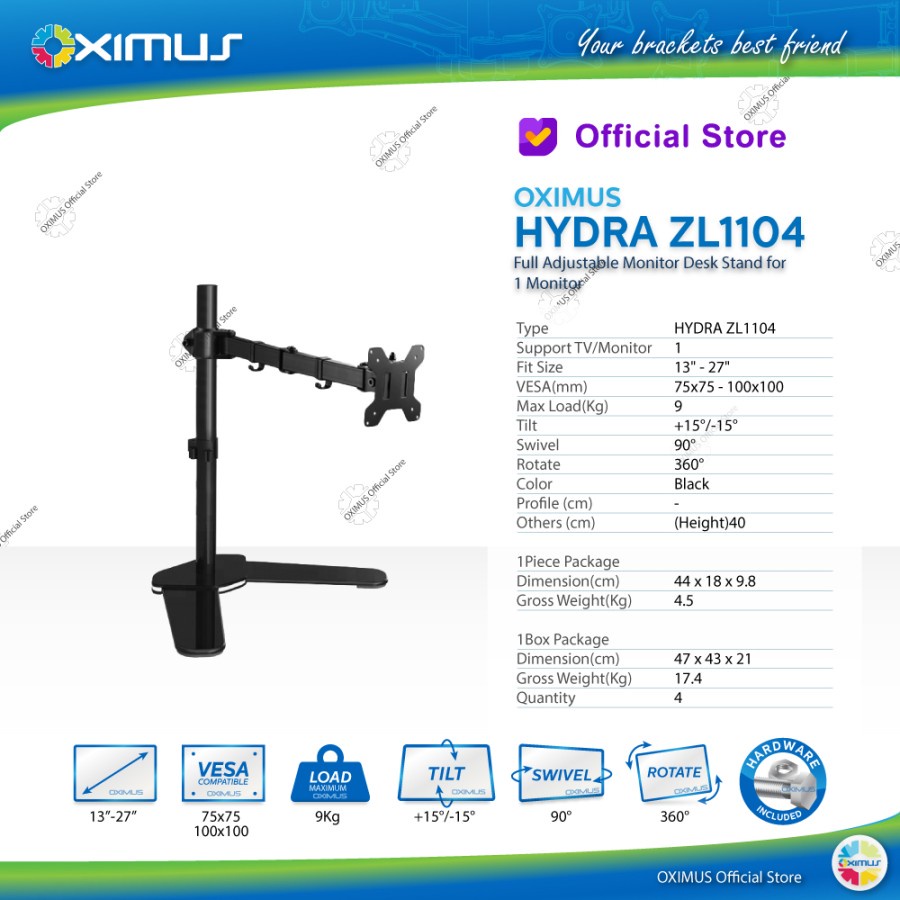 Jual Bracket Tv Lcd Monitor Oximus Hydra Zl Tilt Swivel