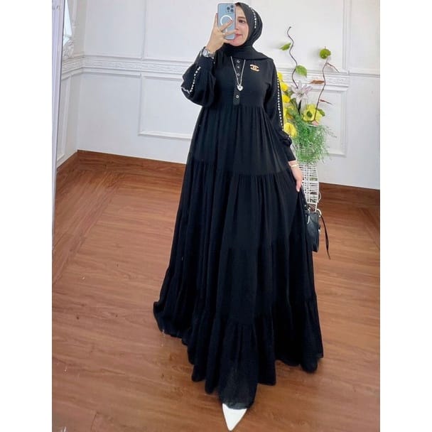 Serena Dress Kondangan Gamis Dewasa Ceruty Babydoll Baju Wanita Jumbo Gaun Pesta Muslimah Busui Friendly Ootd Kekinian