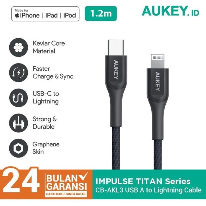 Kabel Charger Iphone Aukey Cb-Akl3 Mfi Usb C To Lightning - 500729