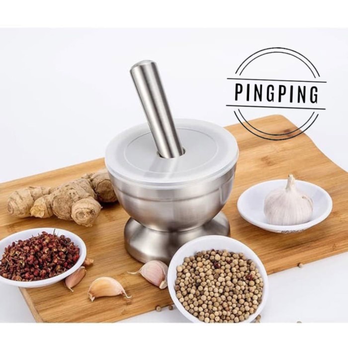 Cobek Cobek Stainless / Ulekan Stainless / Tumbukan Bumbu Dapur Dengan Tutup