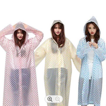 Jas Hujan BAHAN EVA TEBAL Dewasa Model Poncho Waterproof  POLOS / Jubah Terusan Musim Ujan Untuk Motor Anti Basah / Jas Hujan Mantel Korea + Hoodie Semi Transparan Anti Air MOTIF POLKADOT / Raincoat Lightweight Unisex