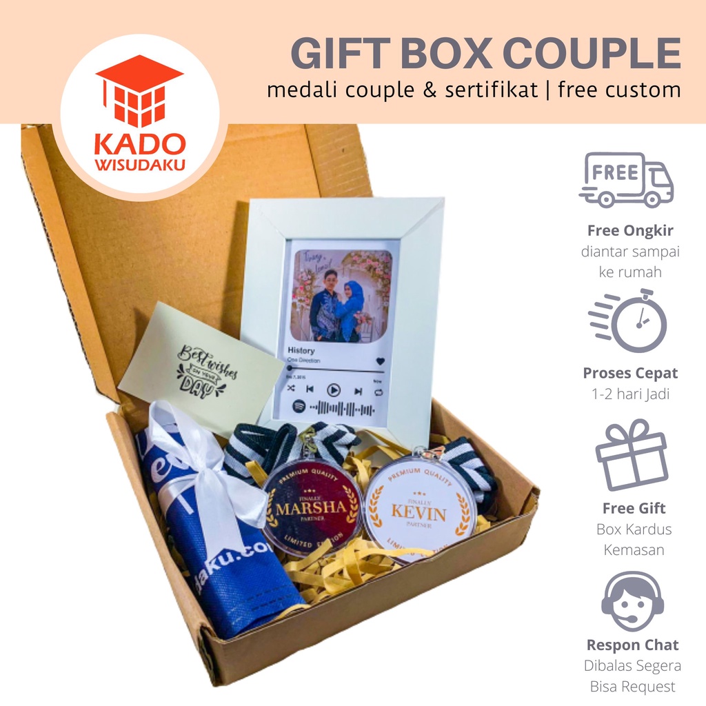 

Gift Box Medali Couple dan Frame Spotify Kado Anniversary