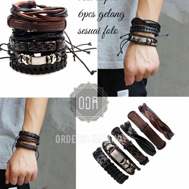 GELANG BRACELET FASHION HARD ROCK LEATHER KULIT AKSESORIS PRIA
