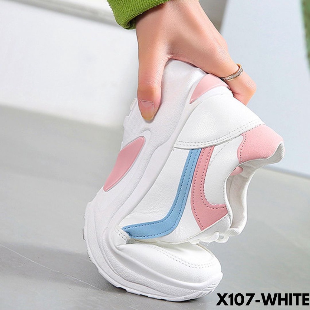 SEPATU WANITA SNEAKERS KEREN DESAIN MINIMALIS PADUAN WARNA KALEM BAHAN PU BERKUALITAS IMPORT 107