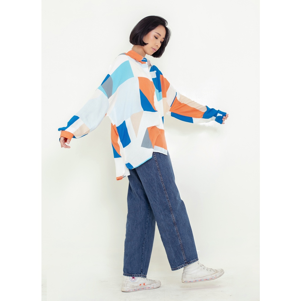 Ixora Gook Oversized Shirt - Kemeja Wanita Oversized Blouse Berkancing