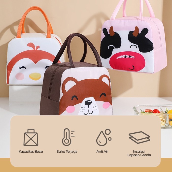 Tas Bekal Makanan Anak Cooler Bag Tahan Panas Animal Lunch Bag TBL03