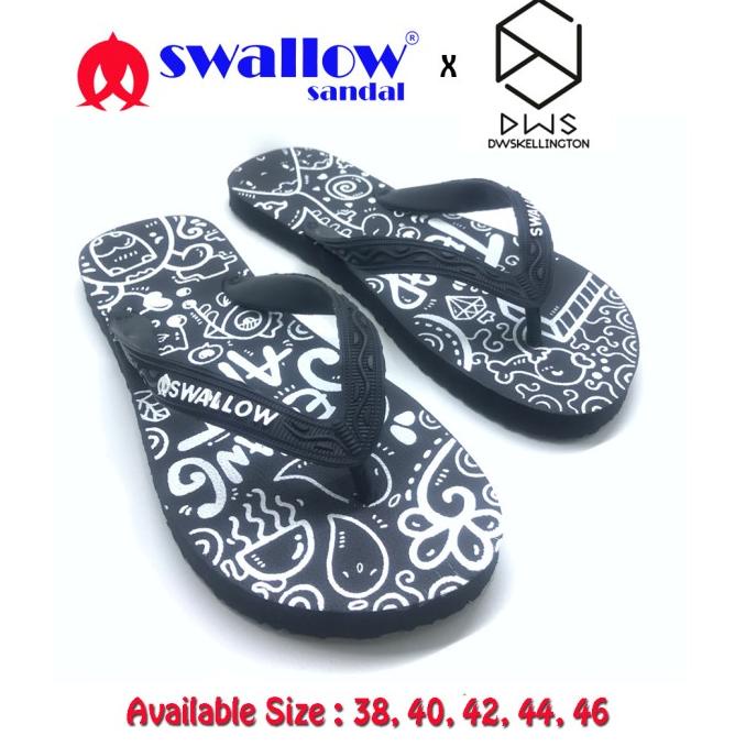 SANDAL SWALLOW X DWSKELLINGTON DOODLE BLACK - HITAM