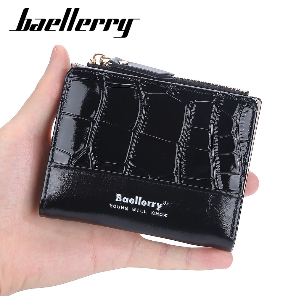 DOMPET LIPAT WANITA REMAJA KEKINIAN GLOSSY SIMPLE PREMIUM IMPORT MINI KULIT CROCO HITAM HOGARA WA608B5 KOREA CEWEK MURAH KARTU UANG KOIN KECIL PENDEK LUCU BRANDED