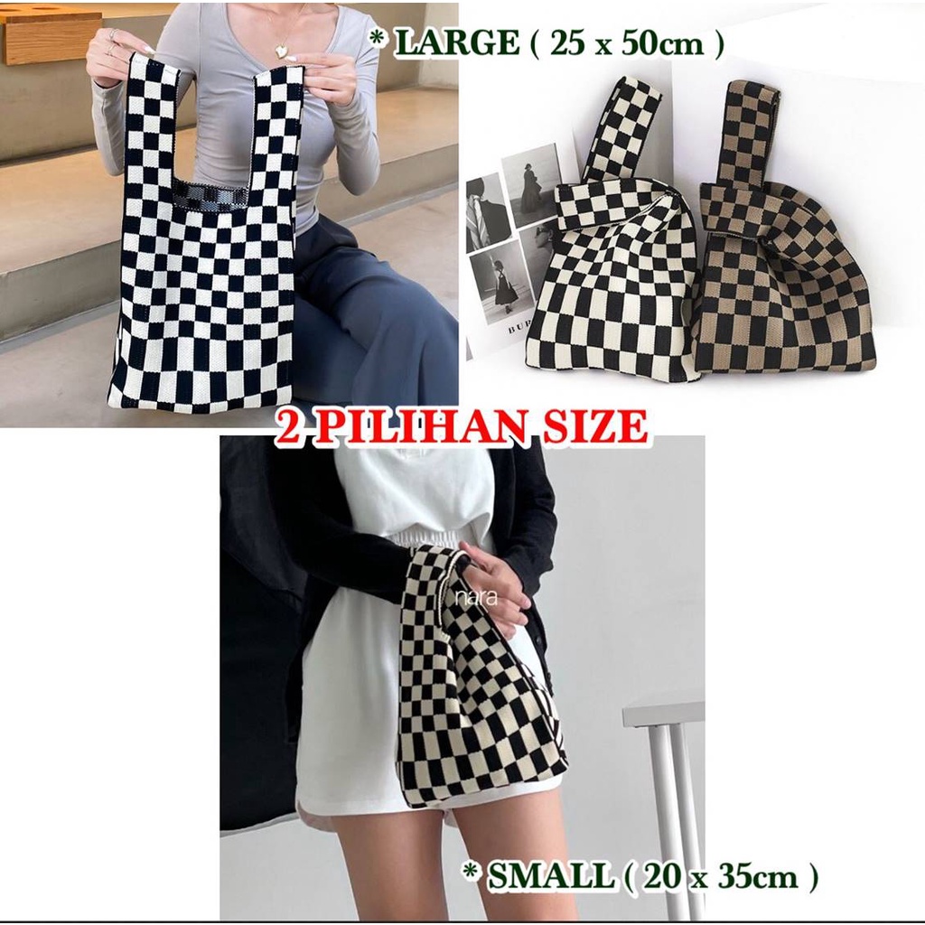 Korean Knitted Checkered Tote bag / Tas Rajut Korea / Totebag Buffollow