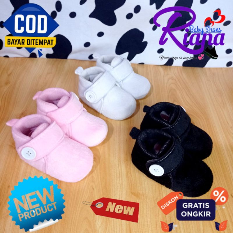 Sepatu bayi prewalker Unisex RS08 Bulu Lembut Velboa usia 5-15 Bulan