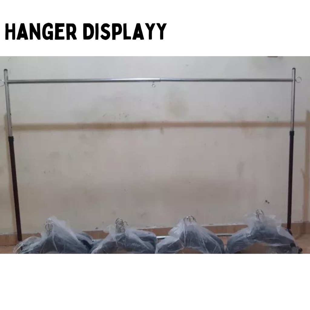 Hanger Gantungan Baju Model Gawangan Tarik Tengah Bahan Besi Chrome(Lebar +/- 150 cm x Tinggi 150cm)