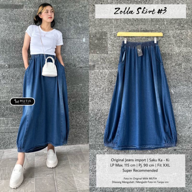 ZOLLA SKIRT #3 BY MUTIA / ROK SKIRT JEANS WANITA MUSLIMAH / Rok jeans polos kekinian