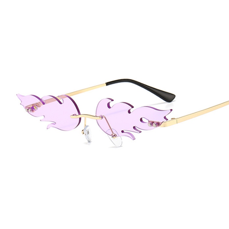Kacamata Hitam Desain Api Steampunk Dengan Bingkai Kecil Bahan Logam Warna Pink Ungu Untuk Wanita