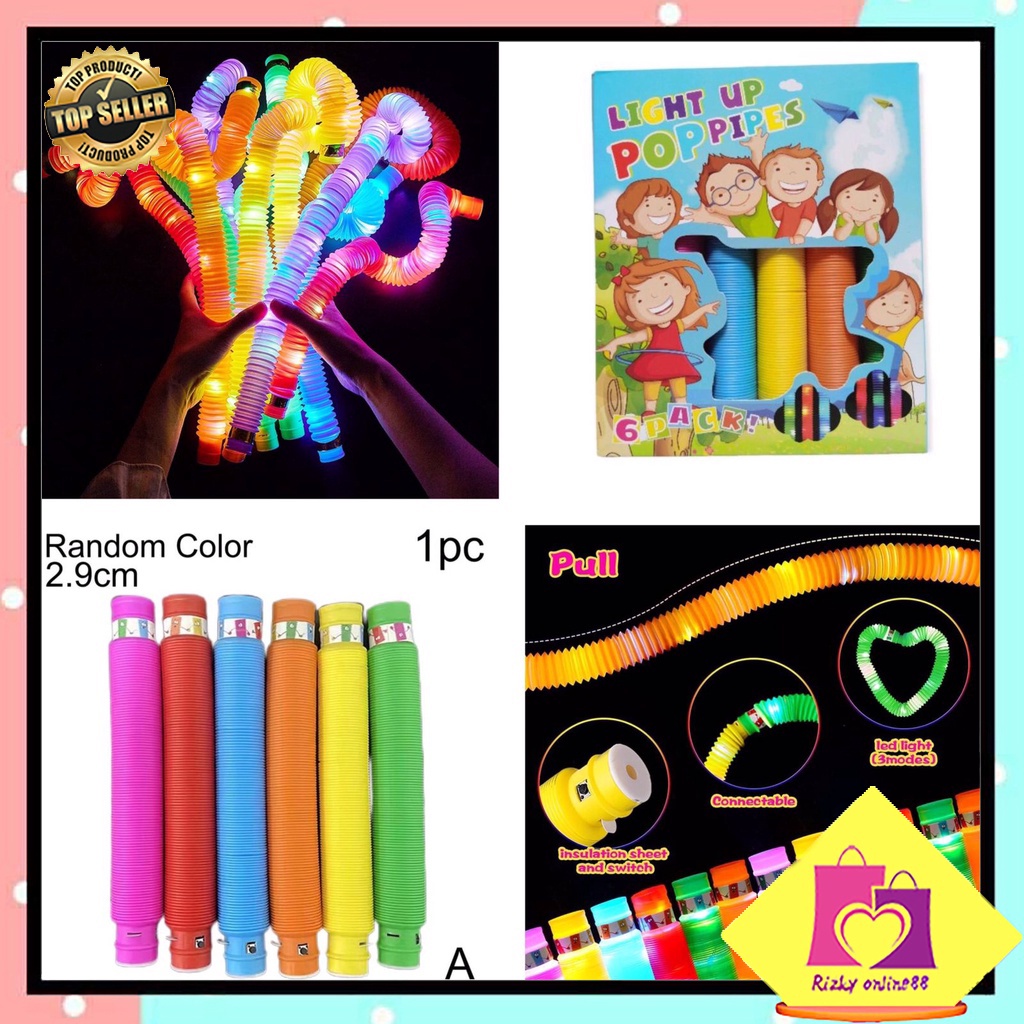 Rizkyonline Mainan Anak Light up Pop Pipes Selang Pipa Mainan Lampu Selang Pipa Light Up Pop led