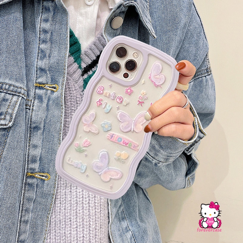 Soft Case TPU Shockproof Motif Kartun Kupu-Kupu Untuk iPhone 11 Pro Max 7Plus 8Plus 12 13 14 Pro Max XR X XS Max 6 7 8 6s 14 Plus SE 2020