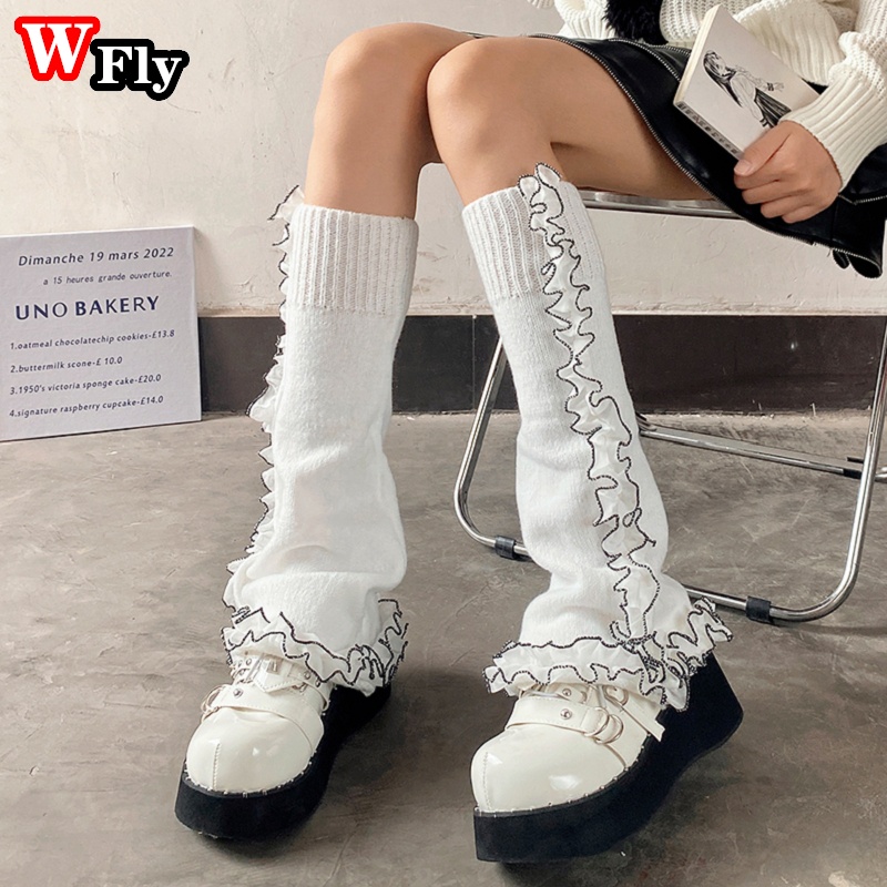 Wide leg Leg Warmer woman Long leg socks Lace design knee length Leg Warmers stacking socks Subcultu