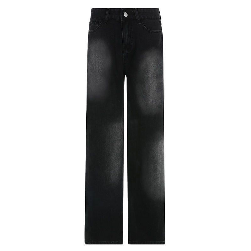 Red Rapcopter Eropa dan Amerika bercoreng warna kontras jeans lurus wanita pinggang tinggi multi-saku celana longgar all-match wide-leg pasang