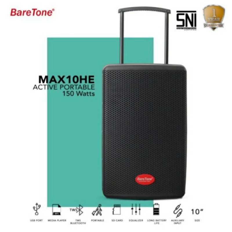 speaker portable 10 inch original baretone max10he usb bluetooth mp3 speaker karaoke original