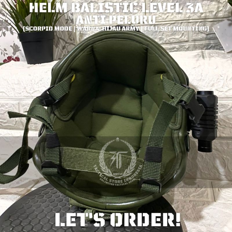 Helm Balistic Level 3 A Scorpio Mode Full Set dilengkapi mounting senter + senter + mounting nvg