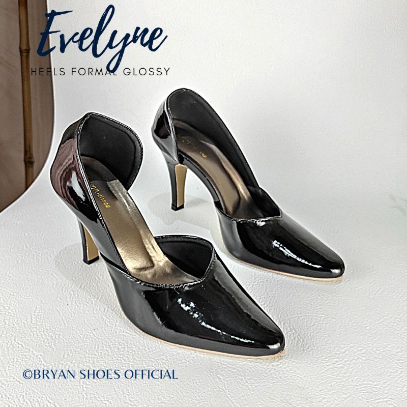Bryan Evelyne Pantofel Heels 9cm Glossy Sepatu Kerja Formal Kantor Jumbo Oversize Bigsize 41 42 43