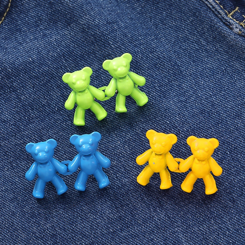 2pcs / Set Kancing Metal Bentuk Kartun Beruang Warna-Warni Dapat Dilepas Untuk Celana Jeans