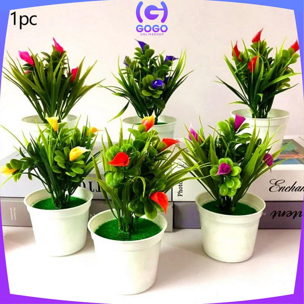 GOGO-C83-87 Ornamen Pot Bonsai Dekorasi Rumah / Meja Pajangan Bunga Hias Plastik Artificial Flower