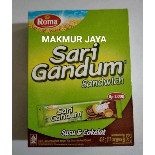 

SARI GANDUM BISKUIT SANDWICH ROMA Susu dan Cokelat 39gr (1 Box isi 12 Pack)