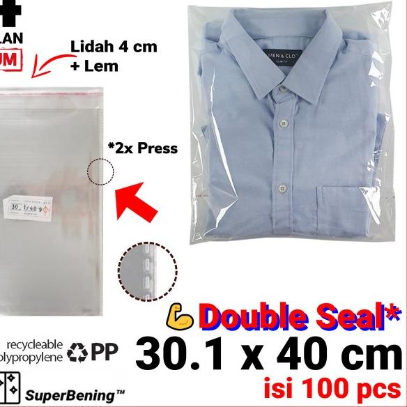 

Plastik OPP LEM TEBAL 30.1x40 cm DOUBLE SEAL packing Baju Garment - 15x25