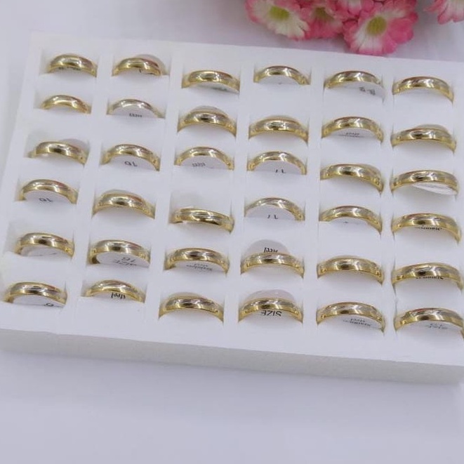 CINCIN TITANIUM GROSIR 1 BOX ISI 36 PCS UKURAN 16 SAMPAI 19 / GOLD EMAS STRIP SILVER POLOS / DUNIAGELANG